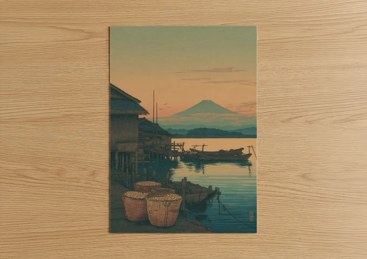 Japanese Harbor Mount Fuji Sunset Wall Art