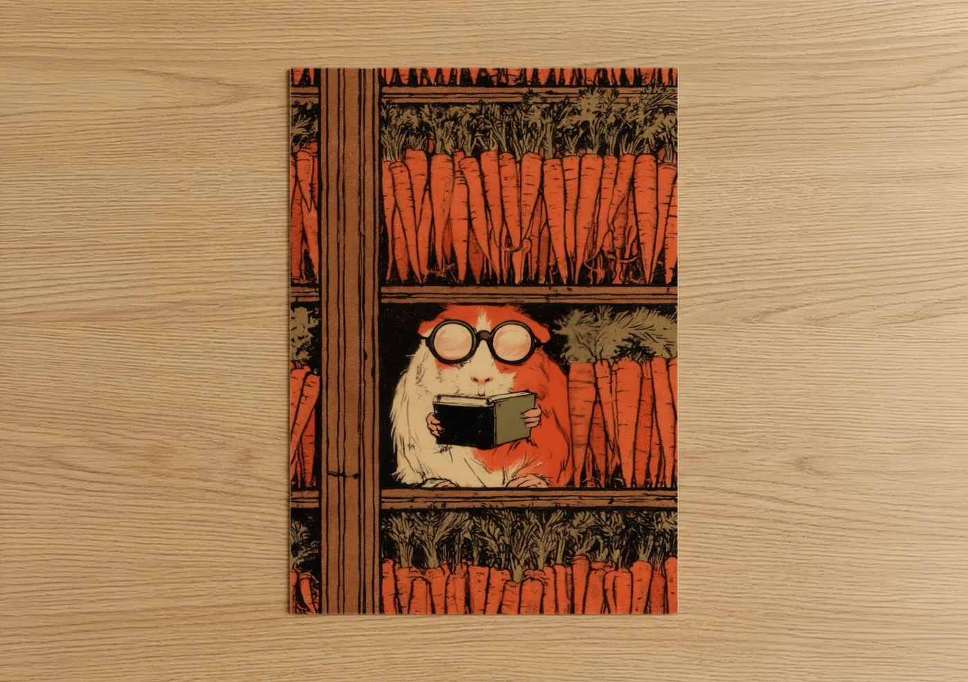 Bookish Guinea Pig Reading Illustration Wall Art