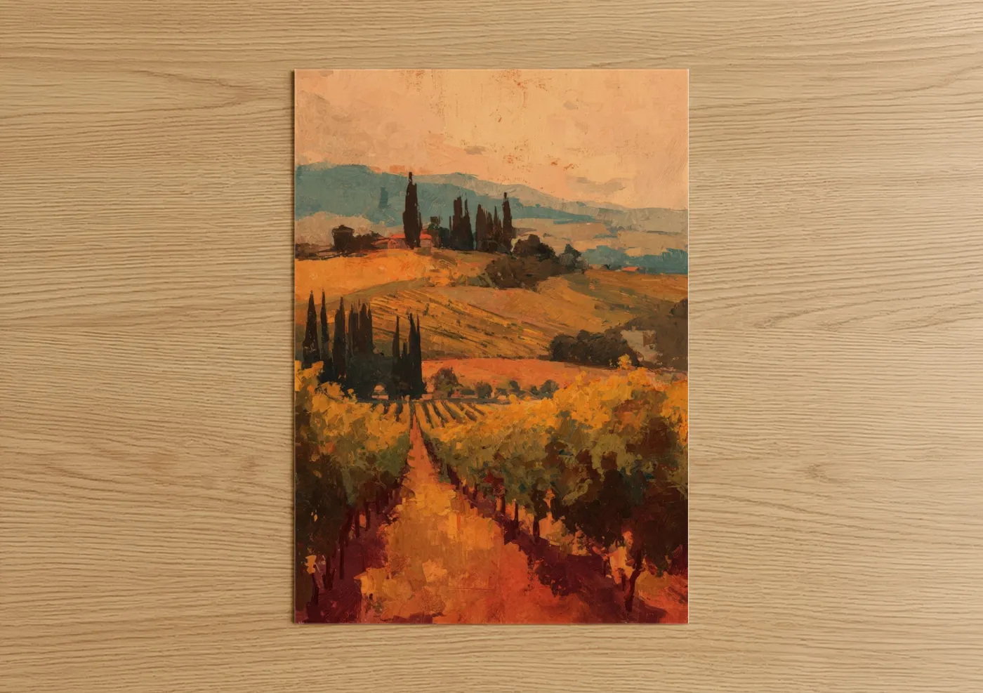 Tuscan Vineyard Sunset Landscape Wall Art