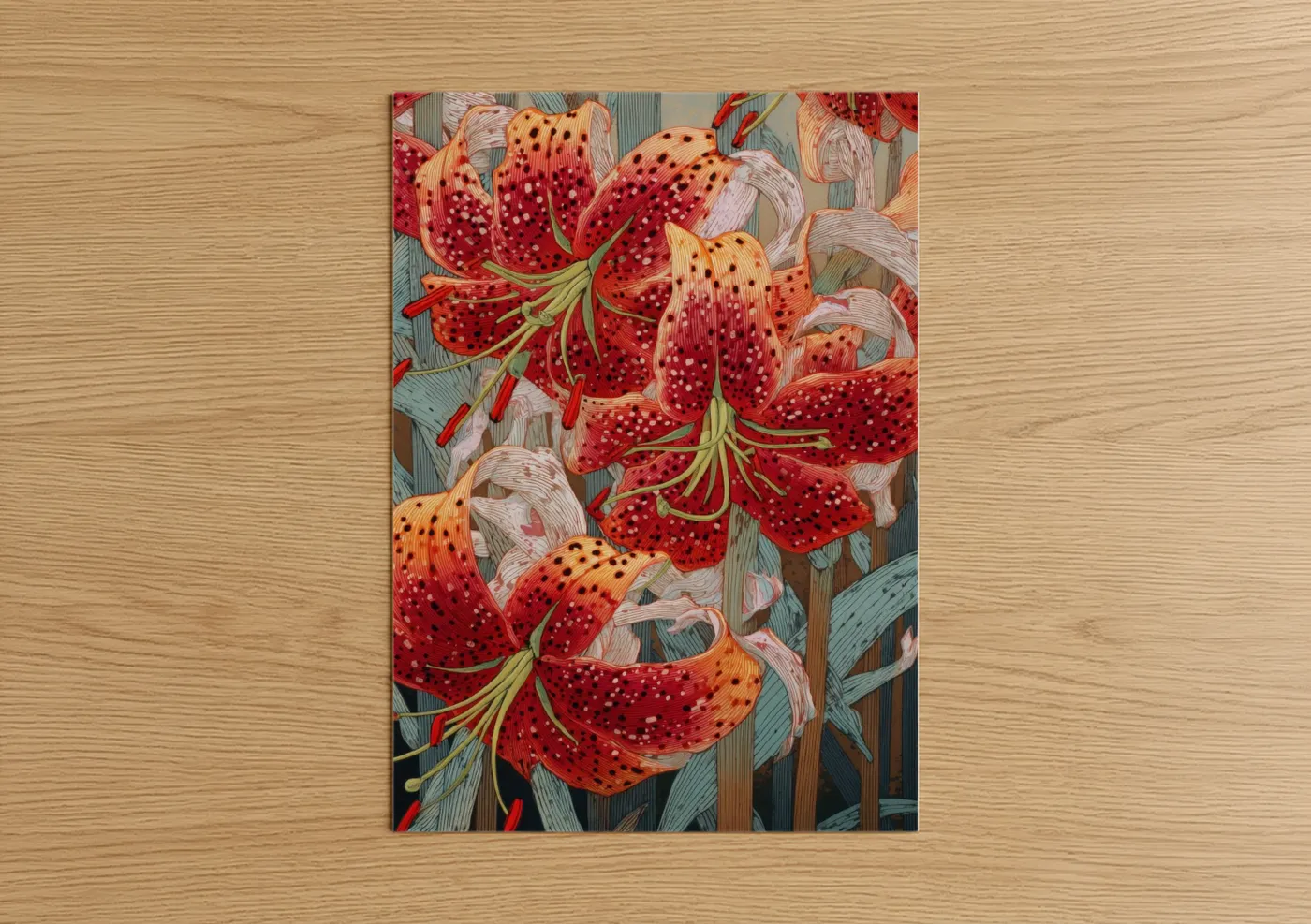 Crimson Amarillys Botanical Illustration Wall Art
