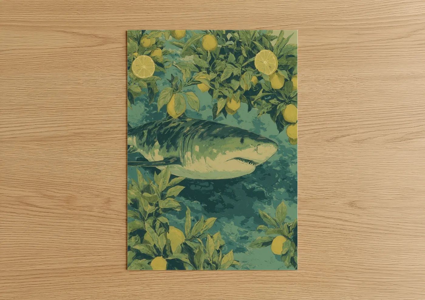 Lemon Shark Surrounded by Yellow Fruits Wall Art