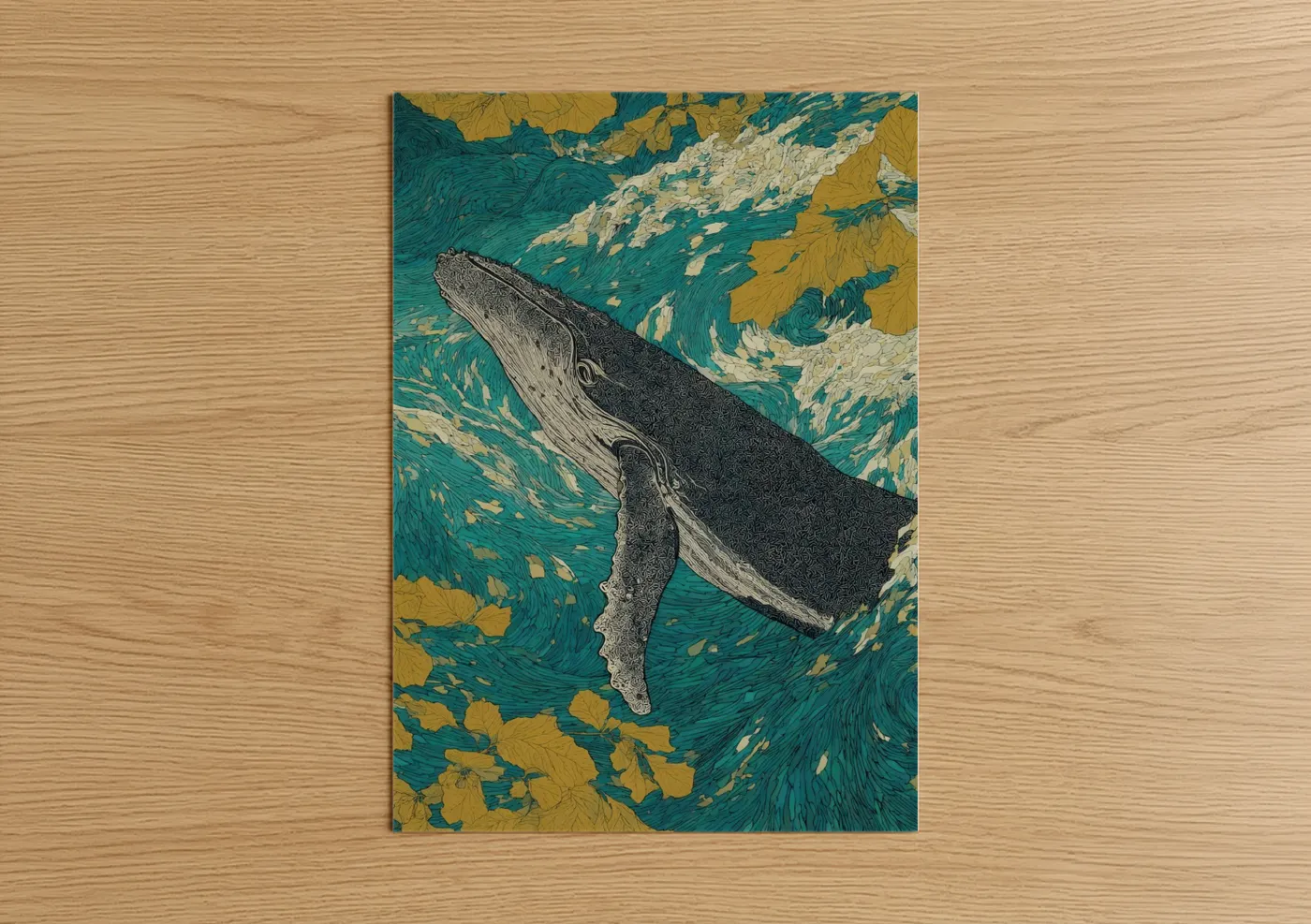 Gray Whale Ocean Illustration Wall Art