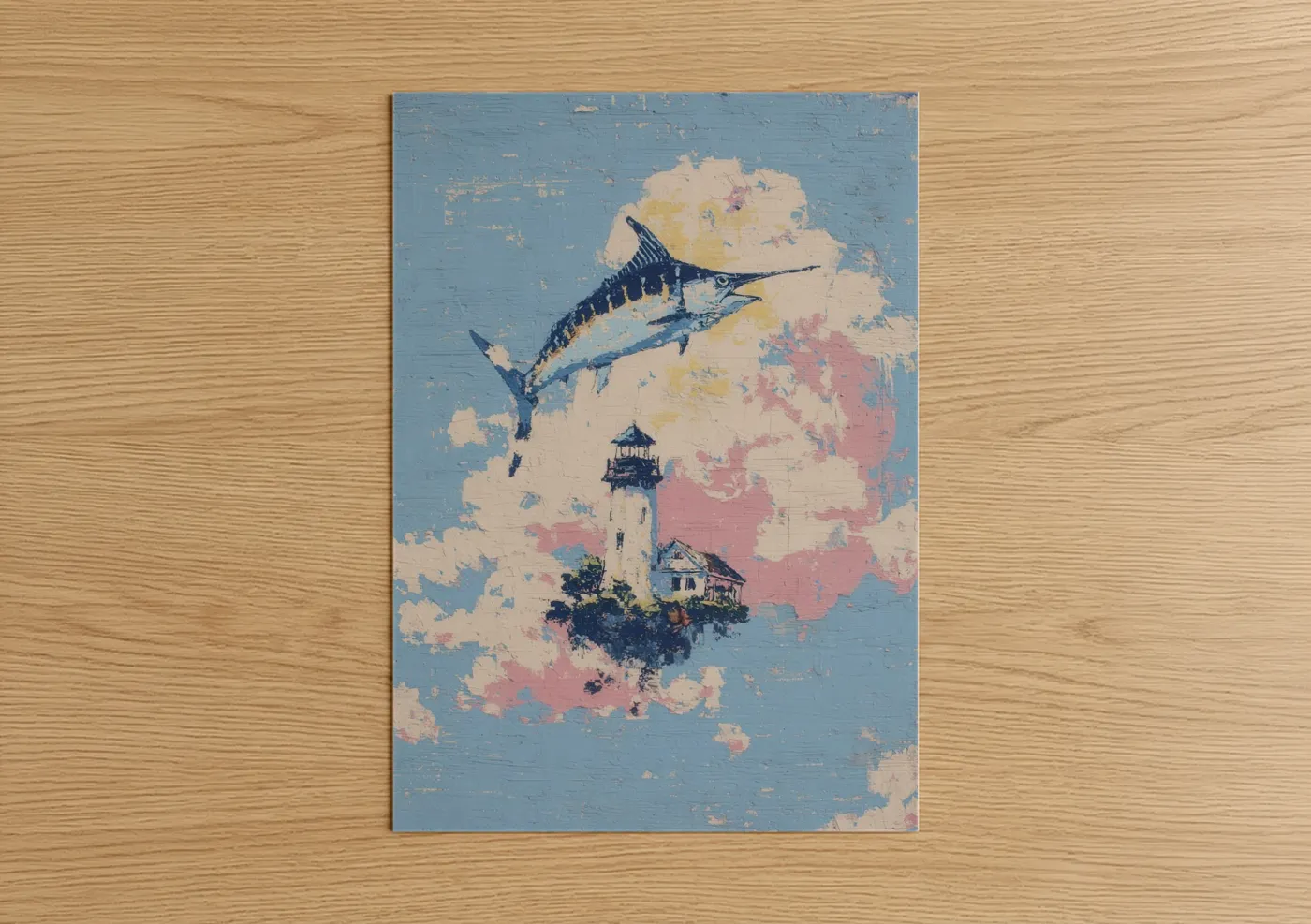 Blue Marlin Lighthouse Contemporary Wall Art
