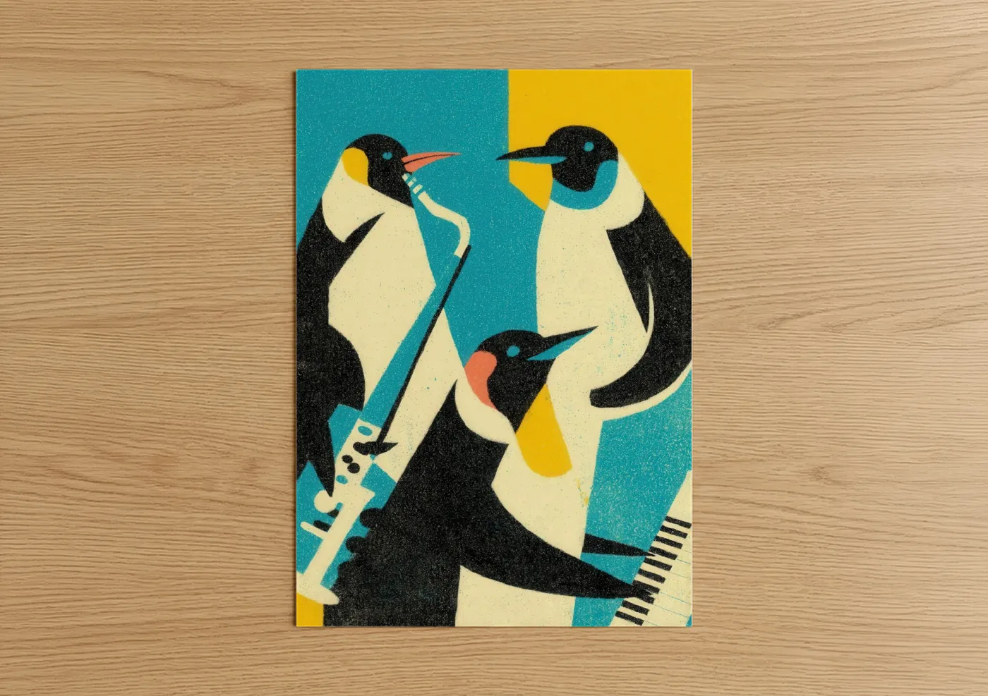 Musical Penguins Jazz Art Illustration Wall Art