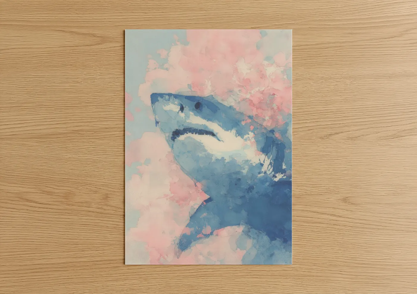 Abstract Blue Shark Watercolor Wall Art