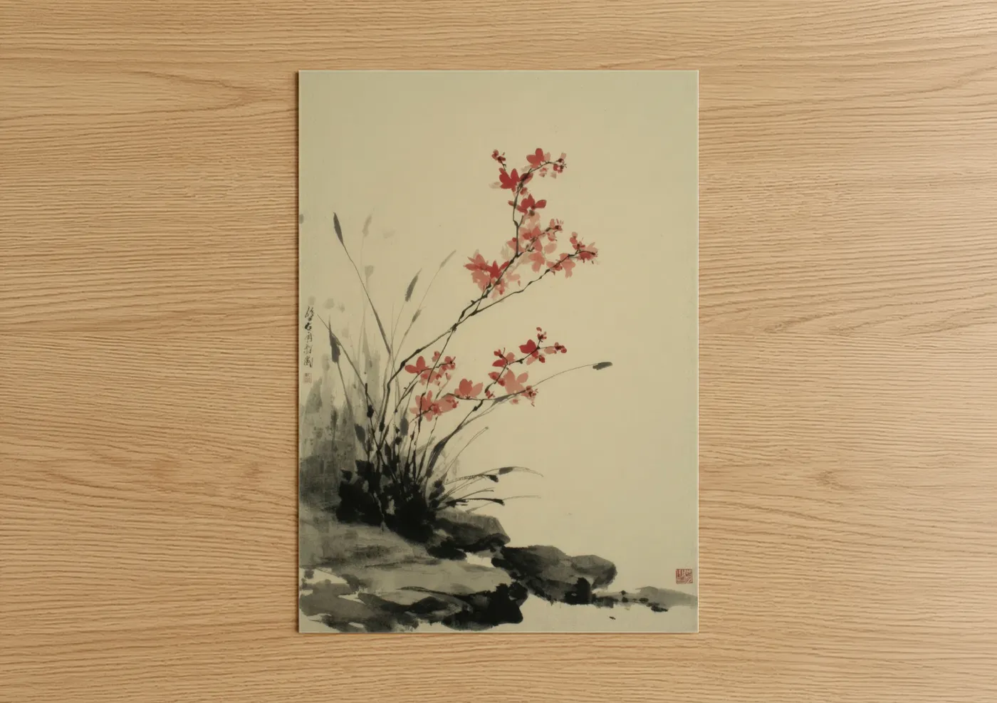 Crimson Orchid Bloom Watercolor Wall Art