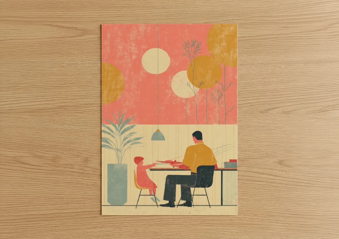 Father and Child Art Time Illustration Wall Art
