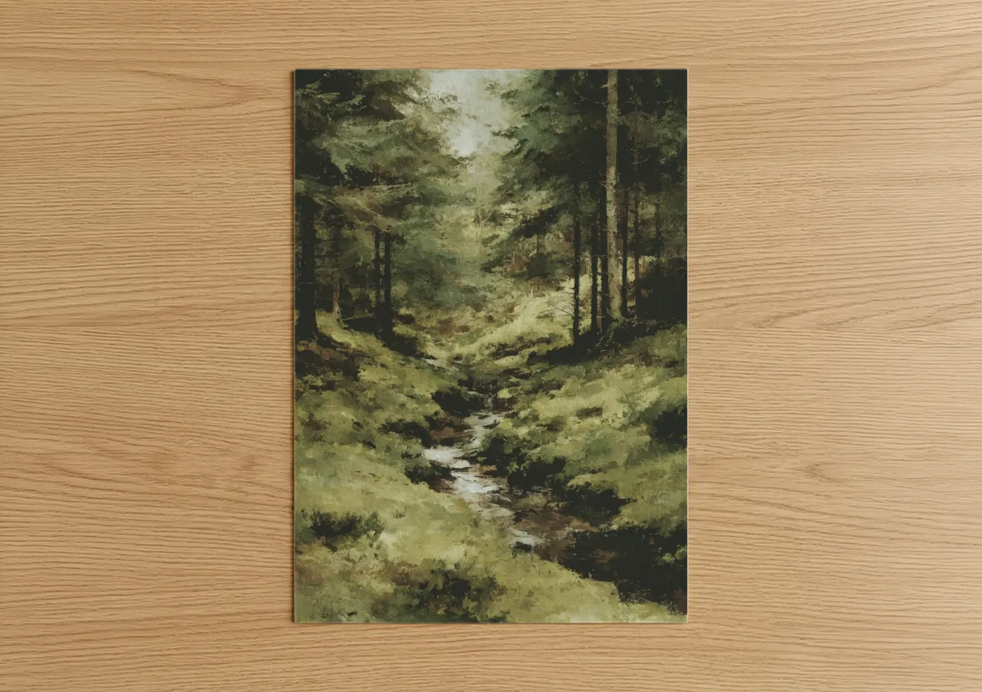 Sunlit Pine Forest Stream Landscape Wall Art