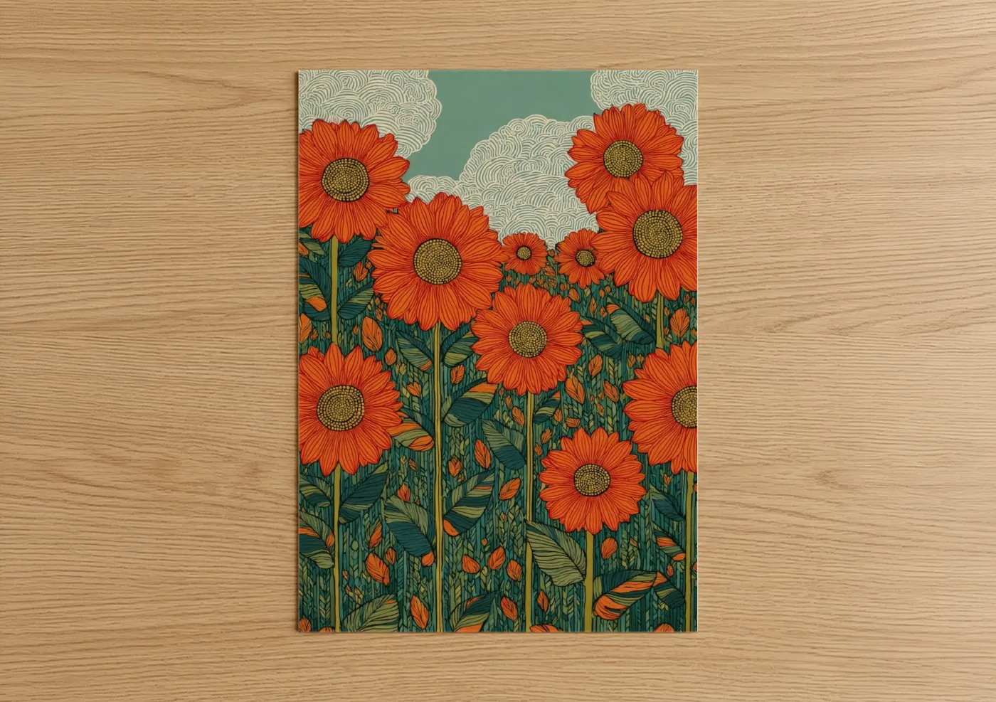 Vibrant Sunflower Field Orange Botanical Wall Art