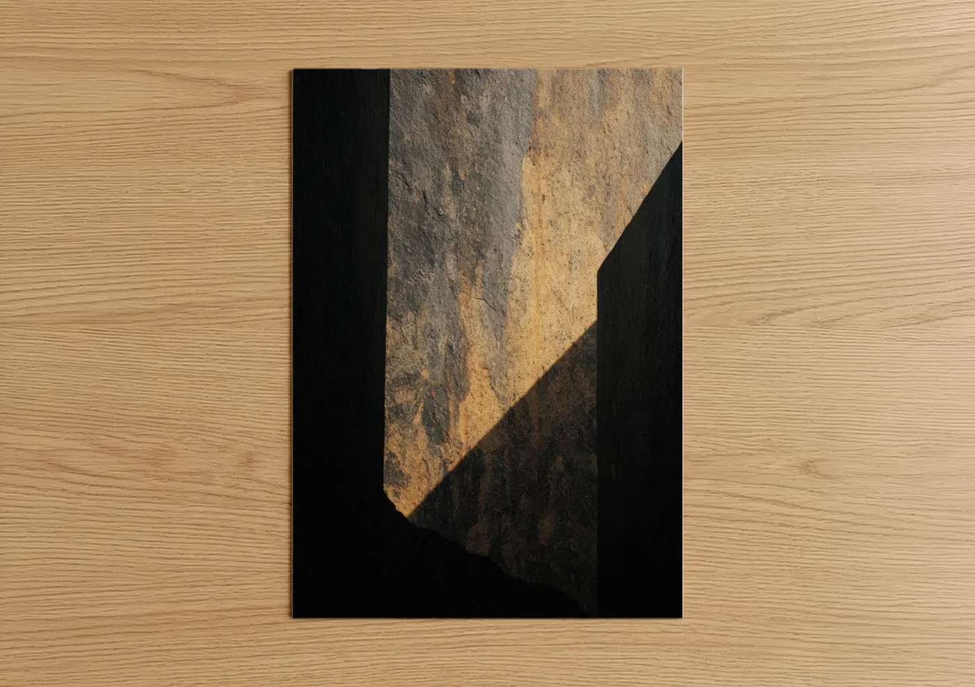 Natural stones art print on warm oak wood — gold and black and white palette — Golden Stone Light poster