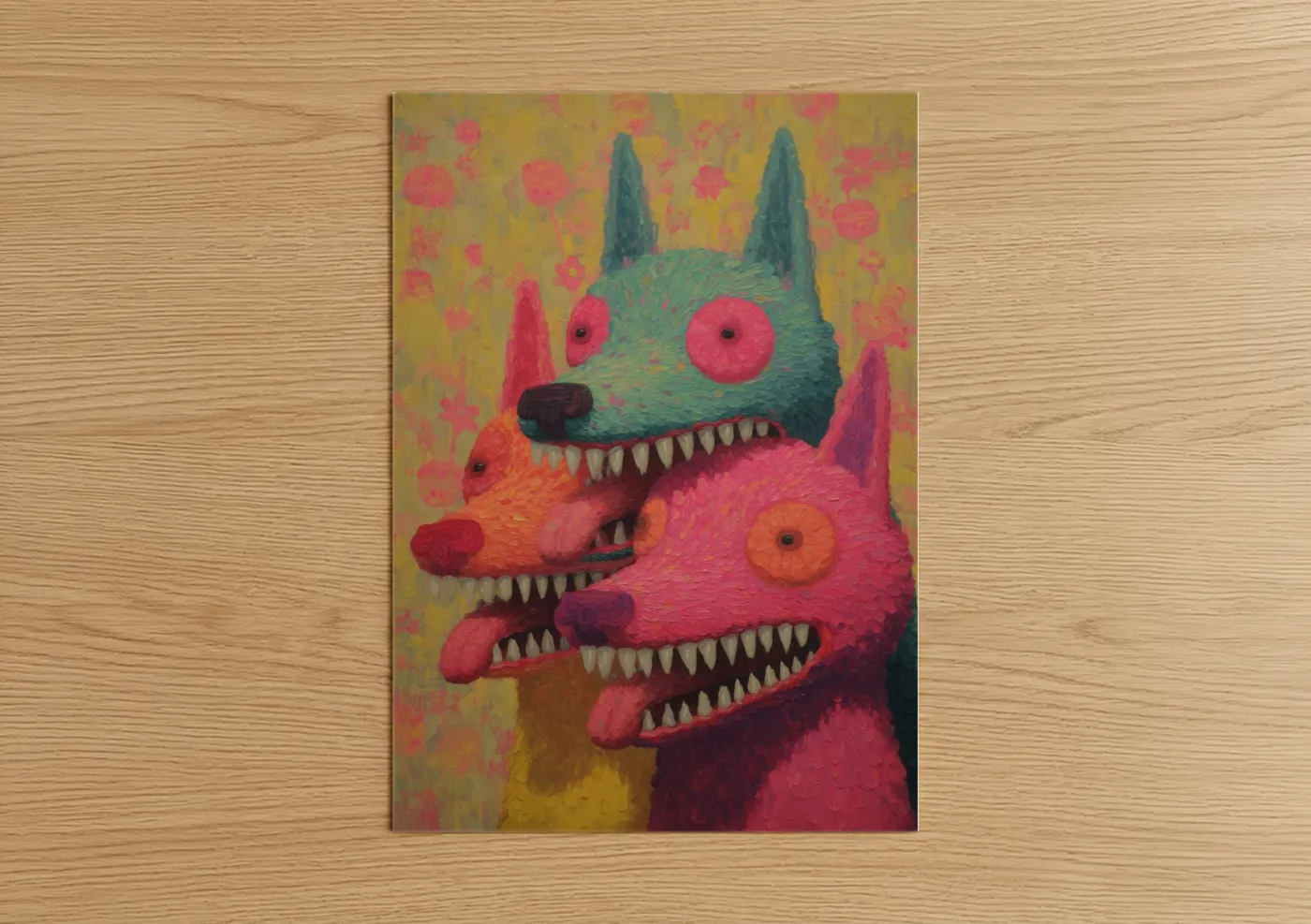Colorful Cerberus Three-Headed Dog Wall Art
