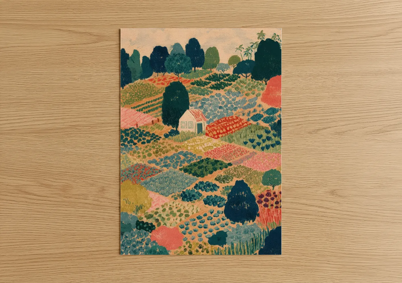 Patchwork Farm Landscape Illustration Wall Art