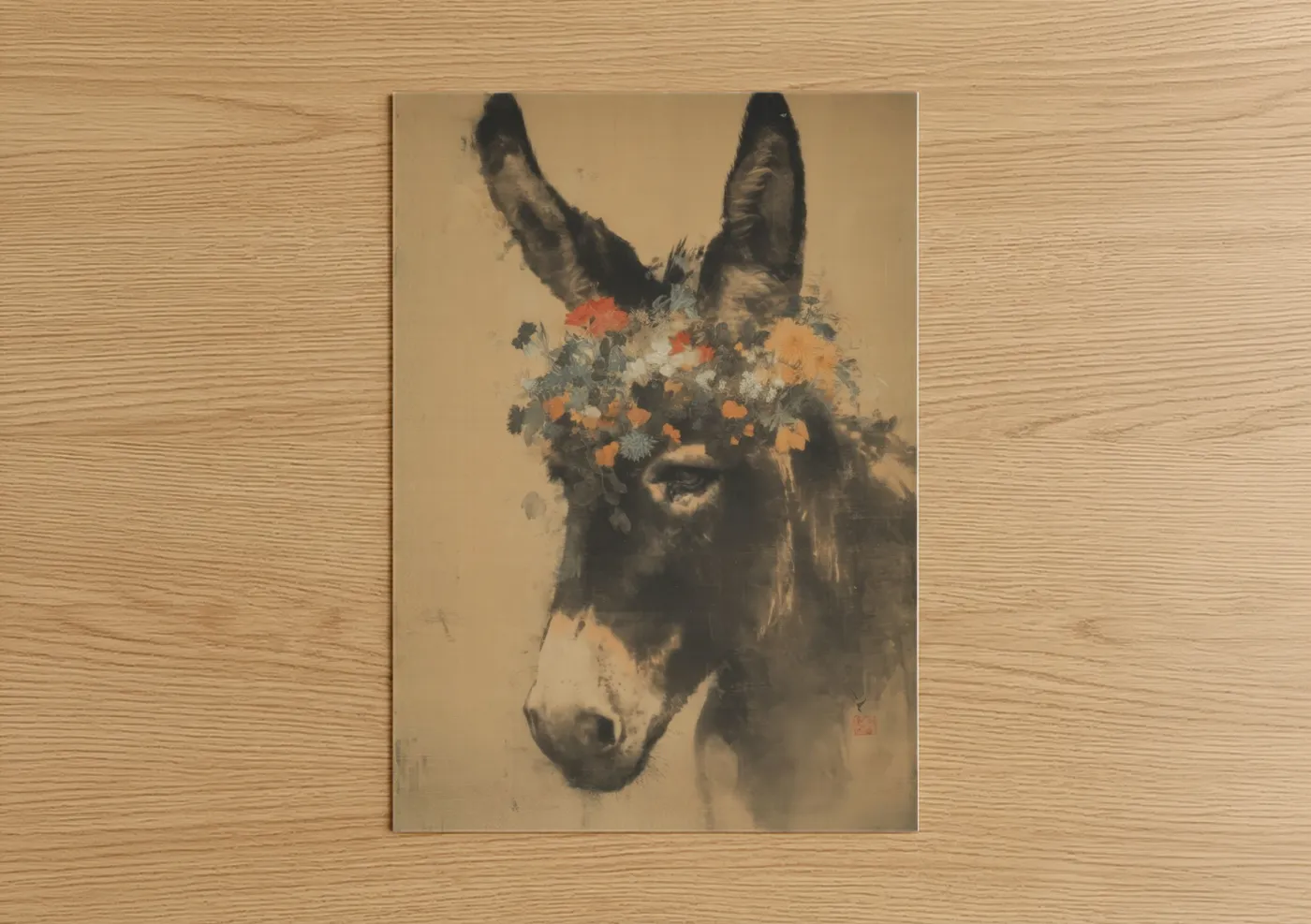 Floral Donkey Portrait Mixed Media Wall Art