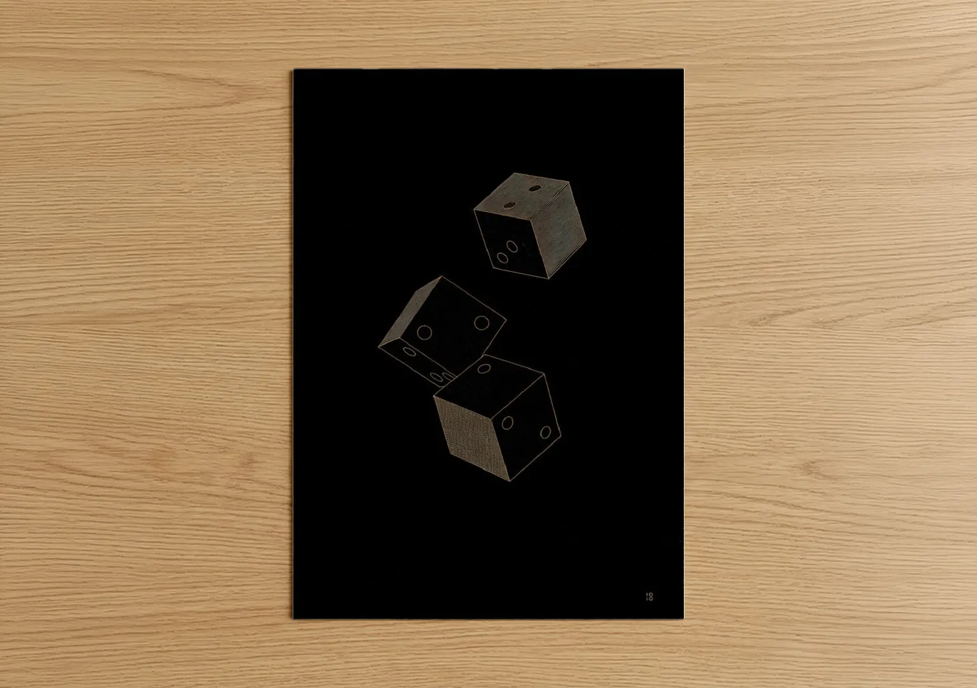 Golden Dice Stack Abstract Geometric Wall Art