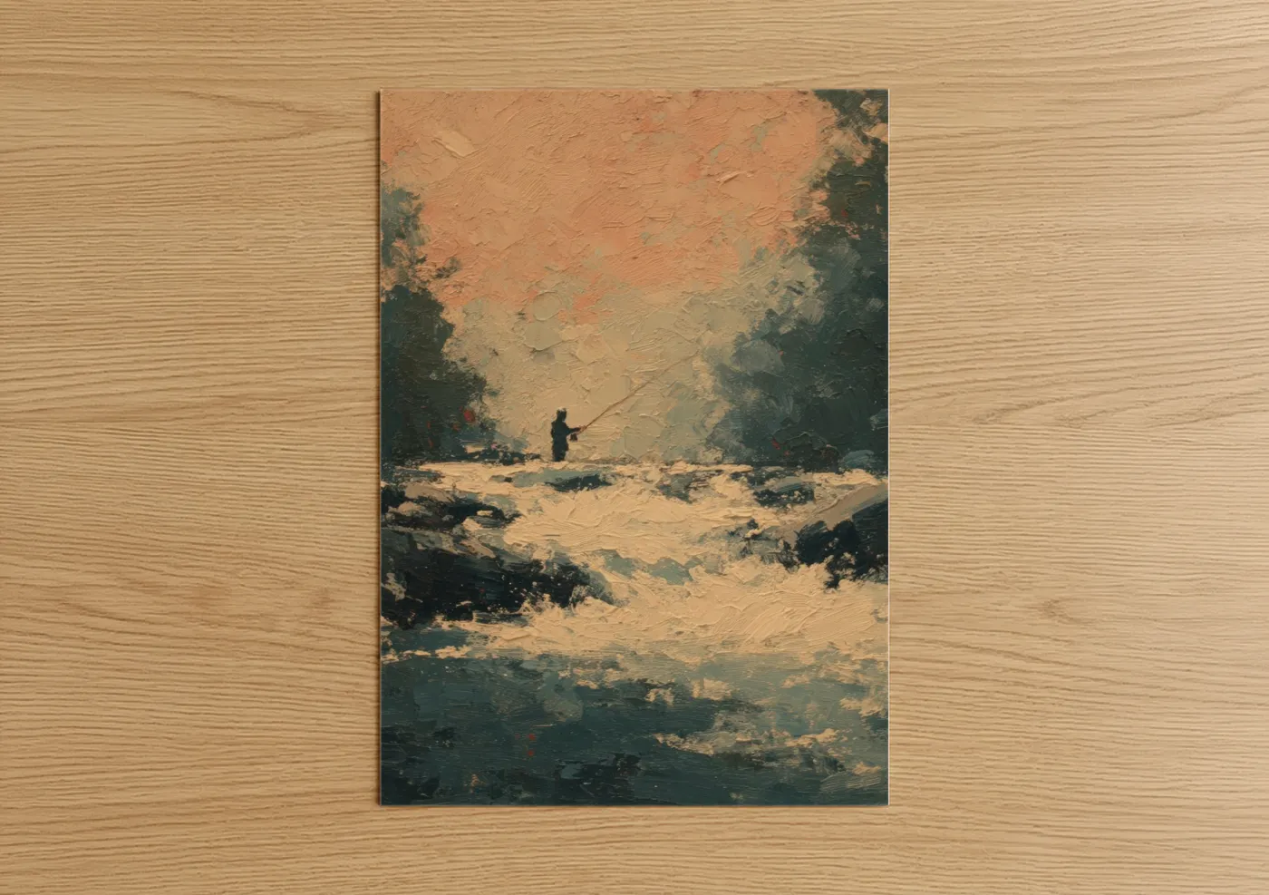Riverside Fisherman Peaceful Water Wall Art