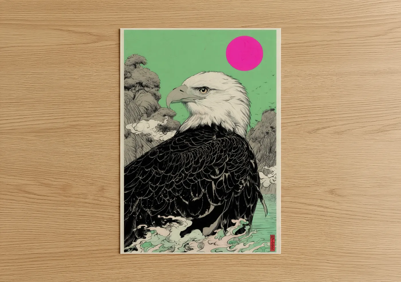 Bald Eagle Magenta Moon Nature Wall Art