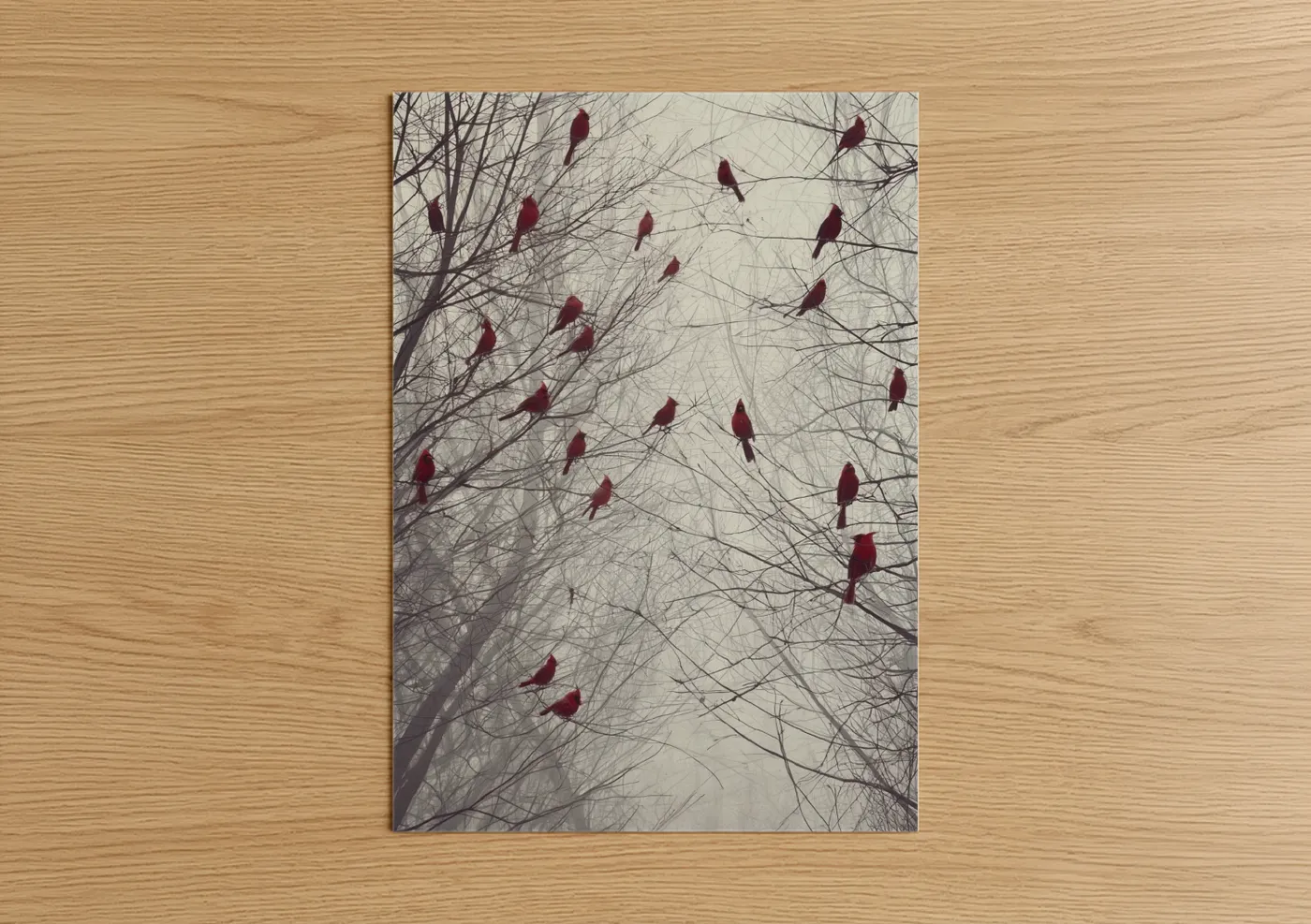 Crimson Cardinals Winter Bare Tree Wall Art