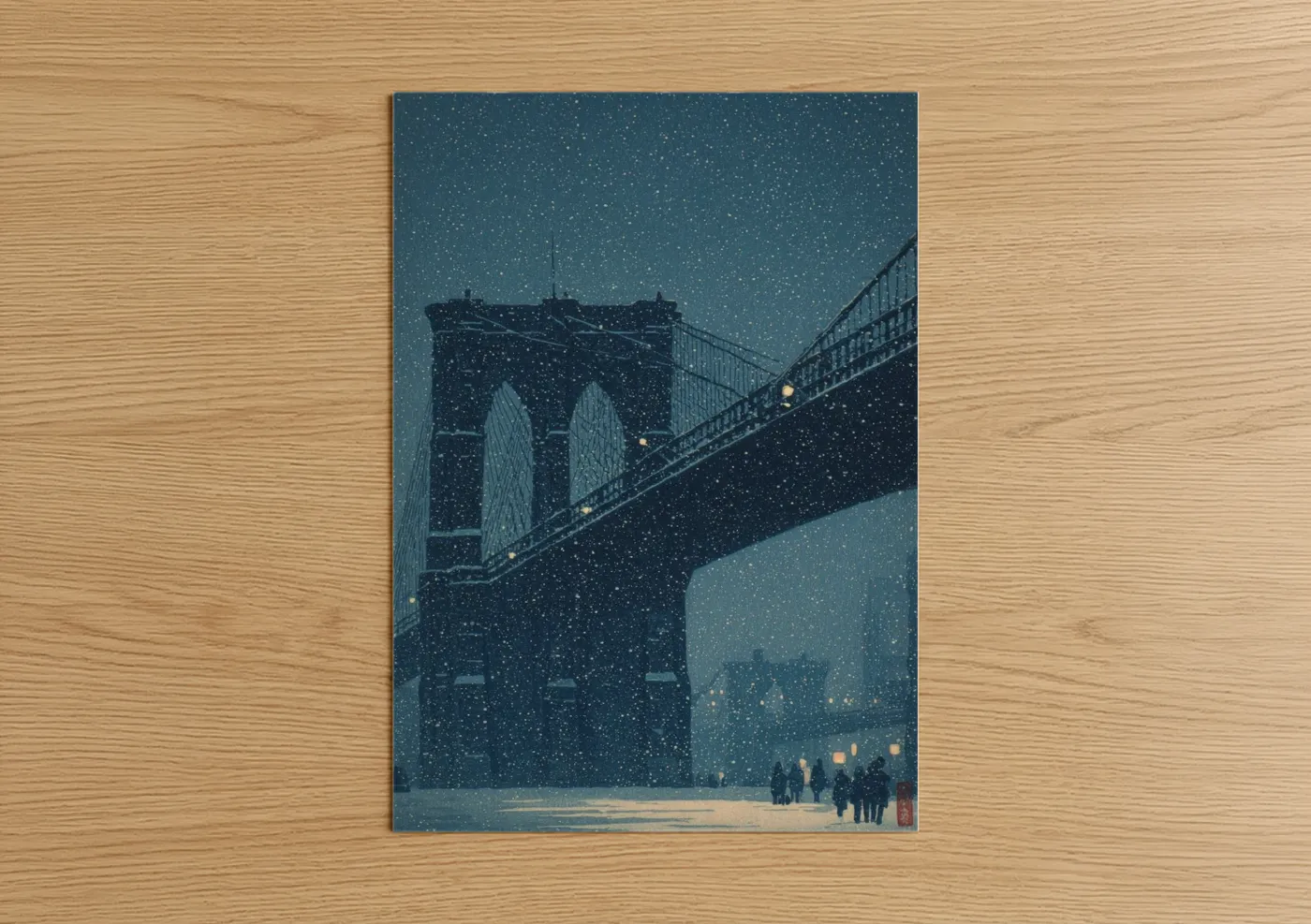 Brooklyn Bridge Winter Night Snow Wall Art