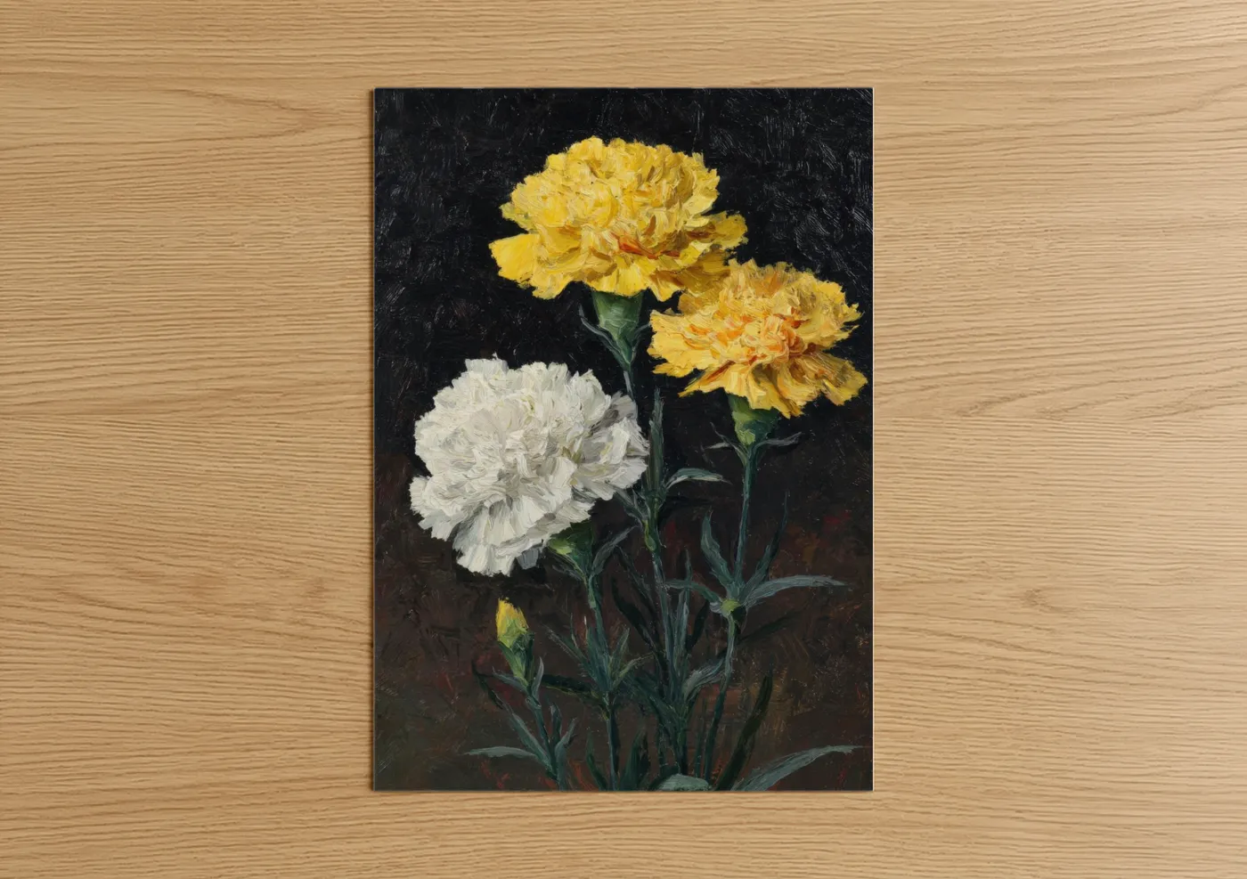 Yellow & White Carnations Oil Painting Wall Art