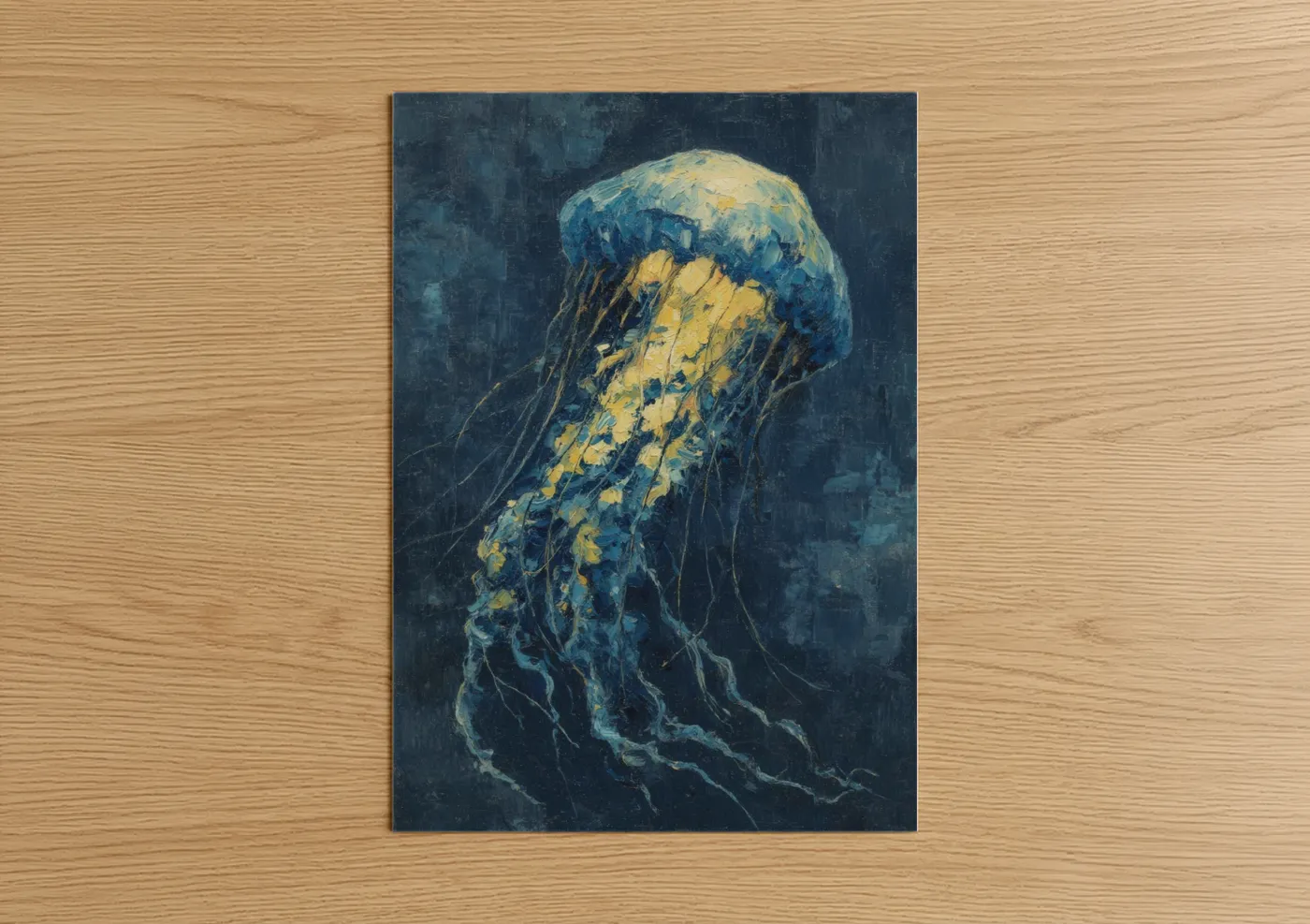 Golden Jellyfish Deep Sea Watercolor Wall Art