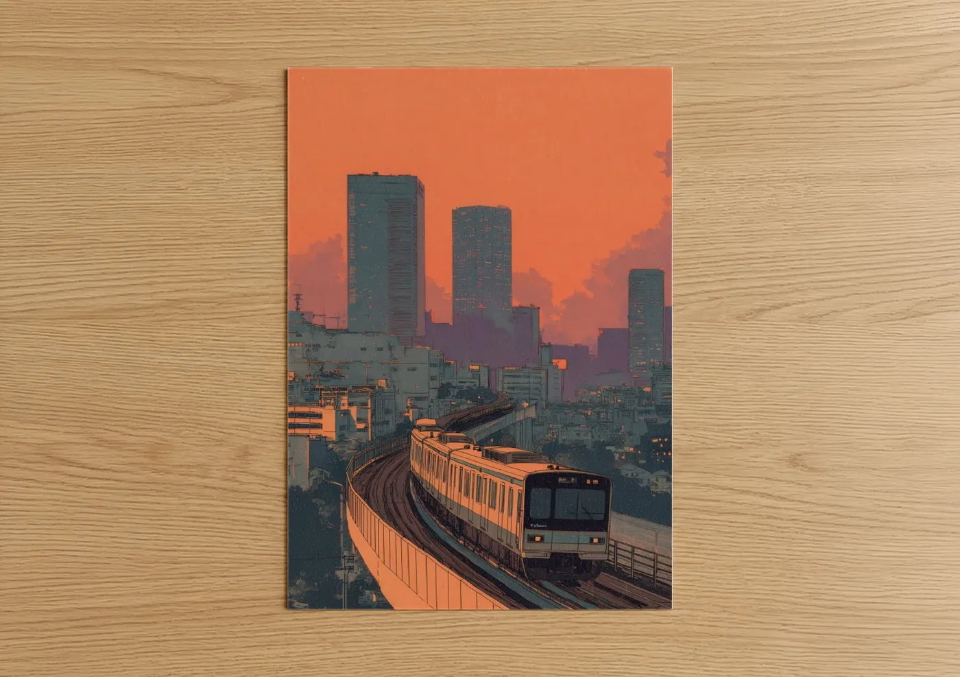 Urban Sunset Train City Skyline Wall Art