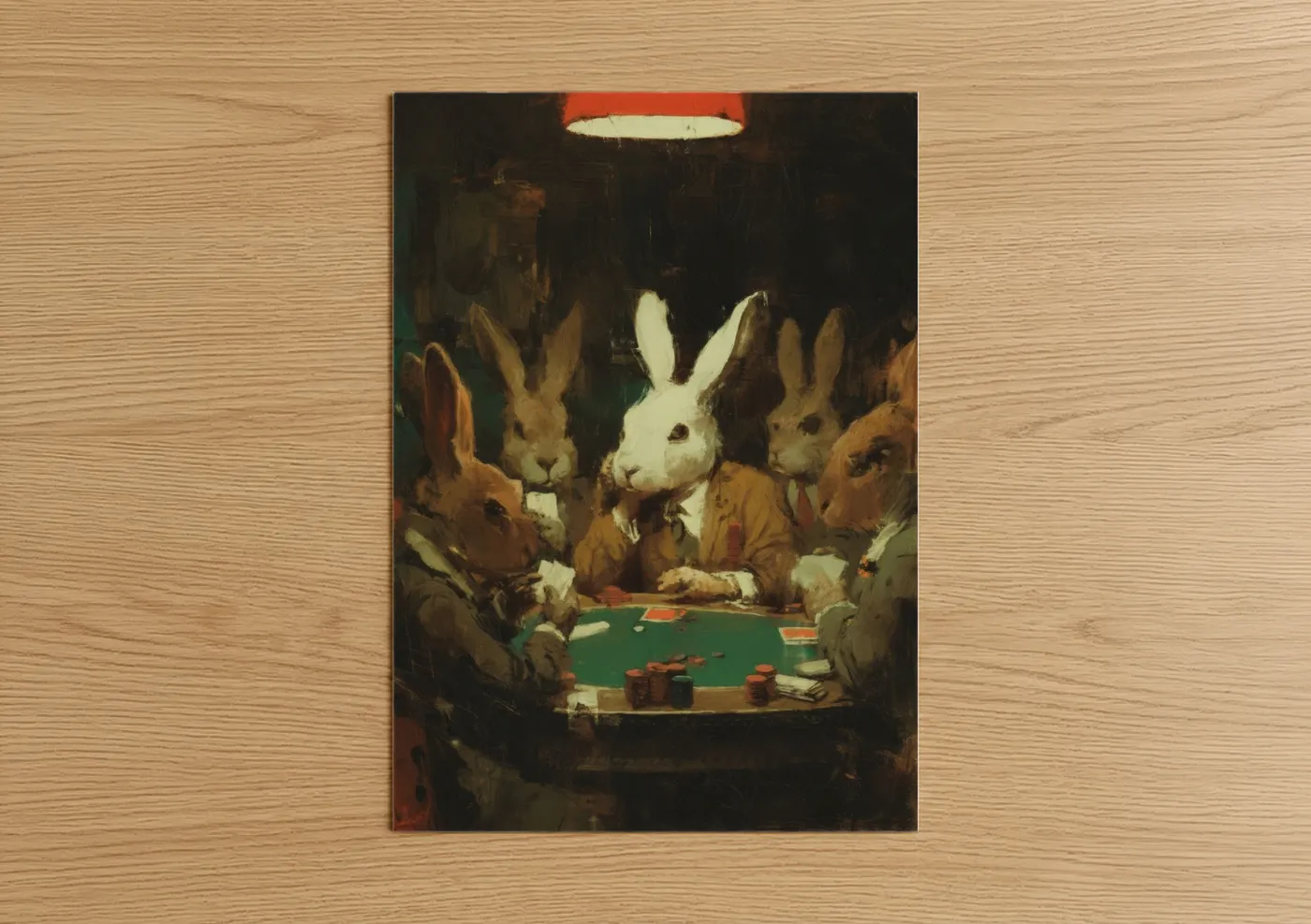 Vintage Poker Rabbits Playing Cards Wall Art