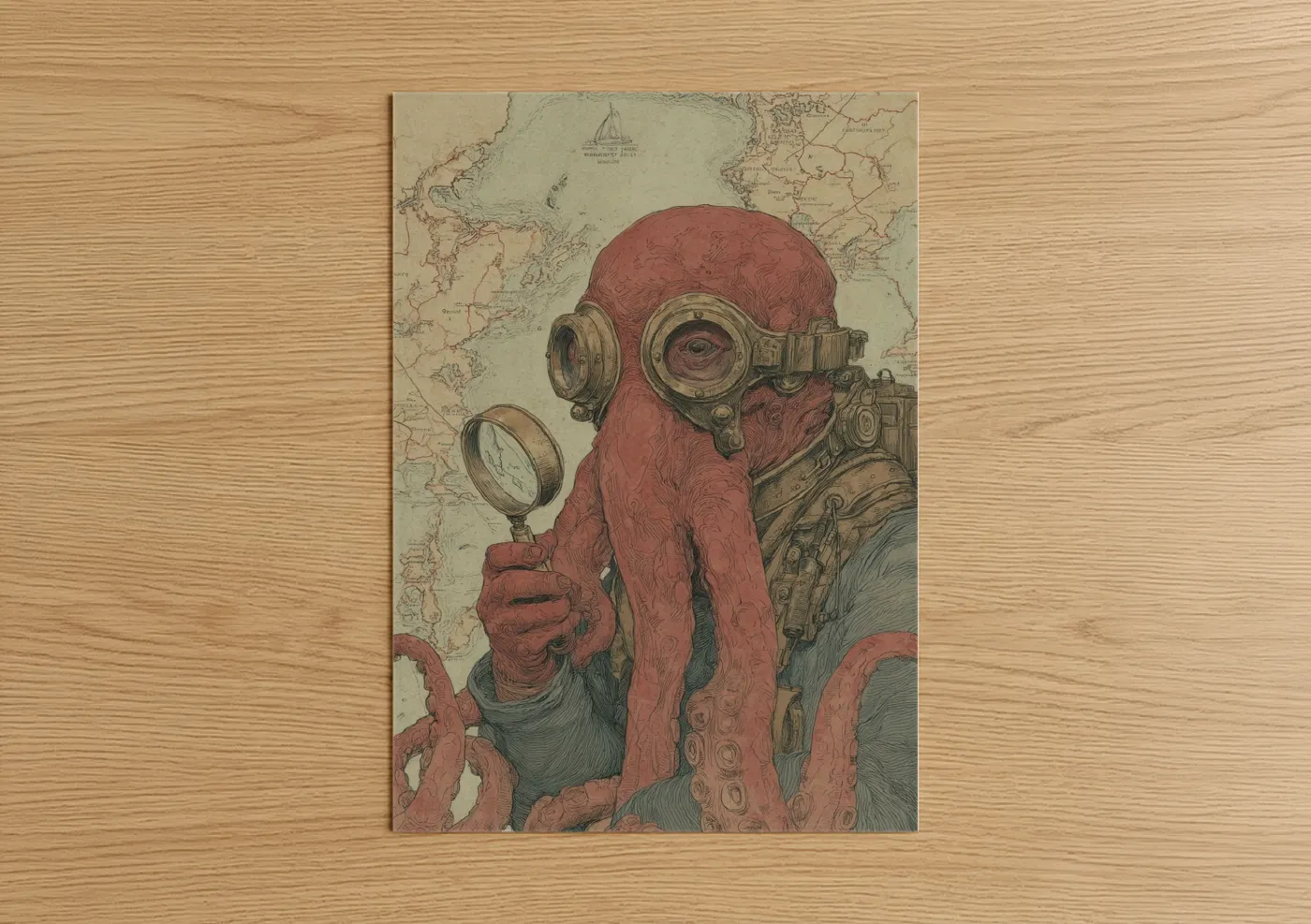Steampunk Octopus with Vintage Goggles Wall Art