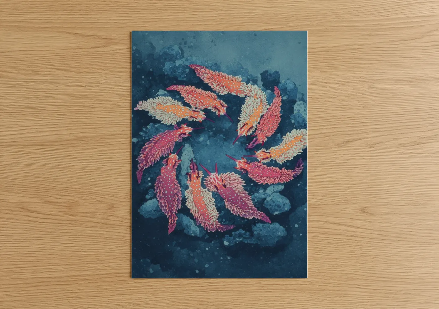 Coral Nudibranch School Watercolor Wall Art