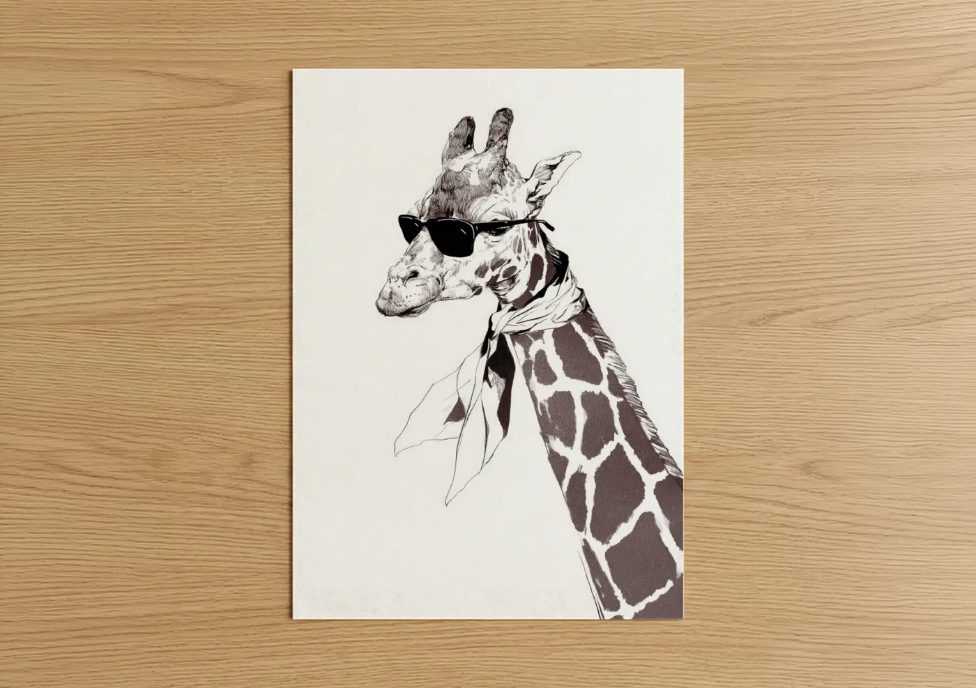 Cool Giraffe with Sunglasses Black and White Wall Art
