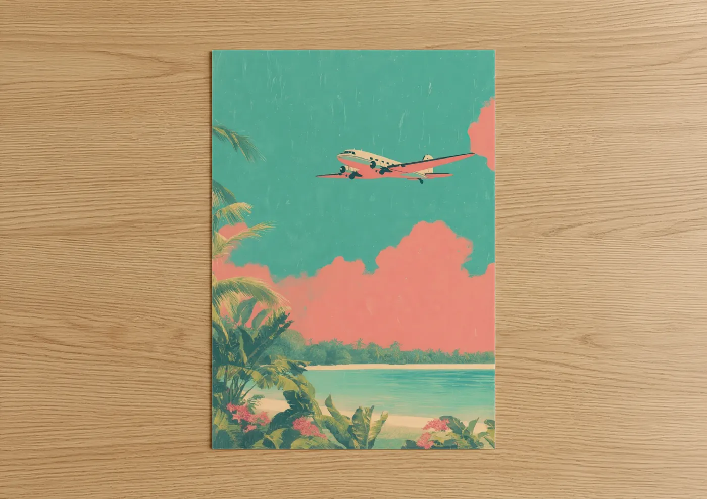 Vintage Airplane Tropical Paradise Travel Wall Art