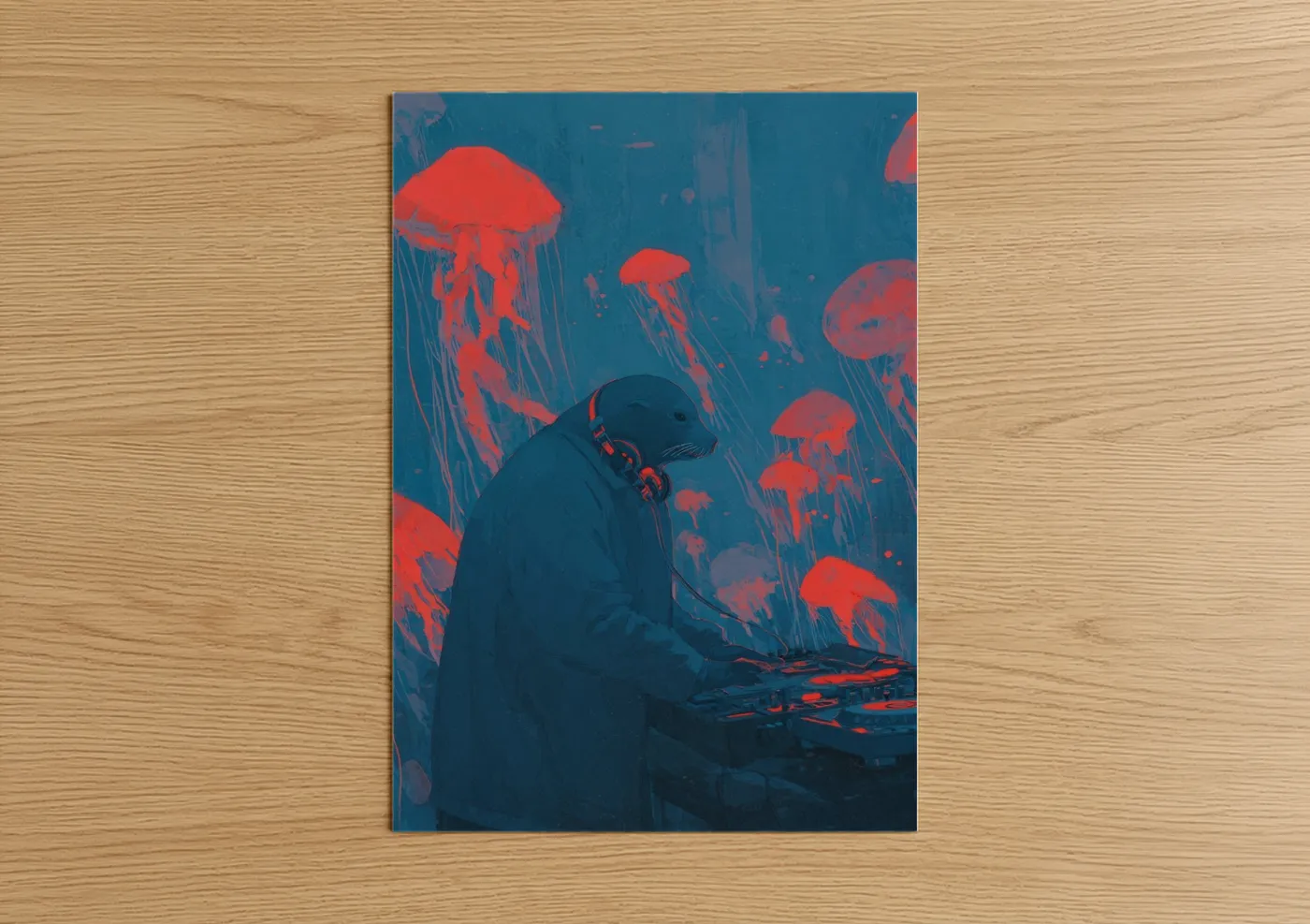 Bioluminescent Sea Lion Jellyfish Wall Art