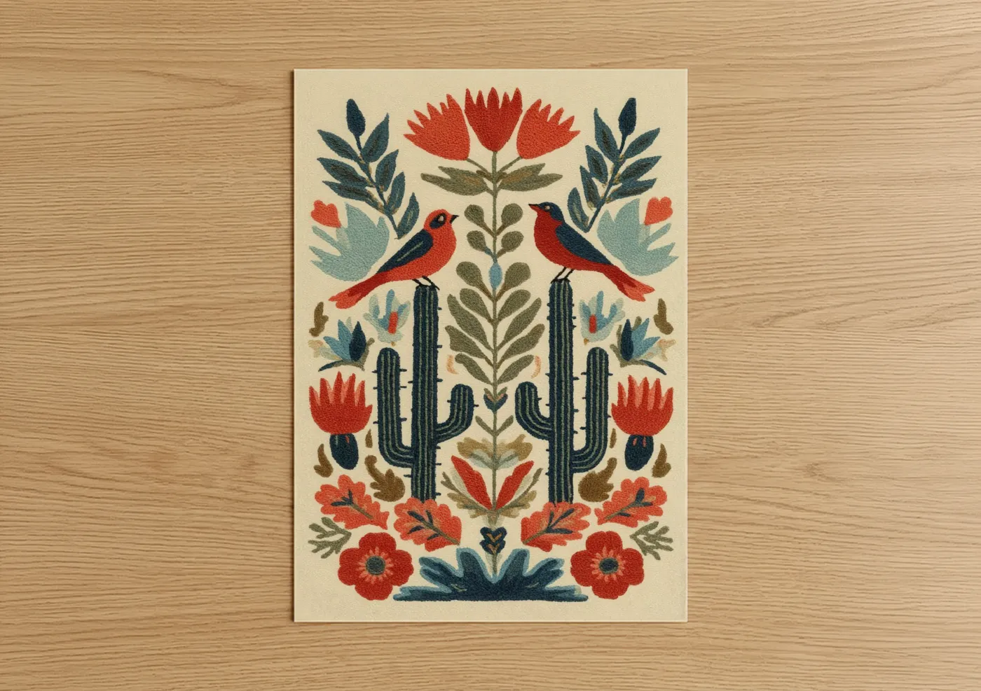 Desert Garden Cactus Folk Art Print Wall Art