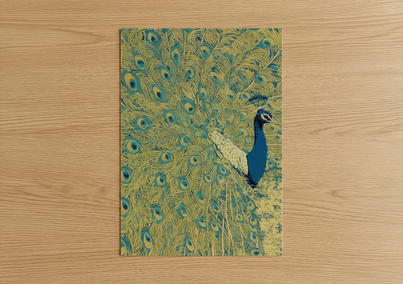 Golden Peacock Display Ornate Feathers Wall Art
