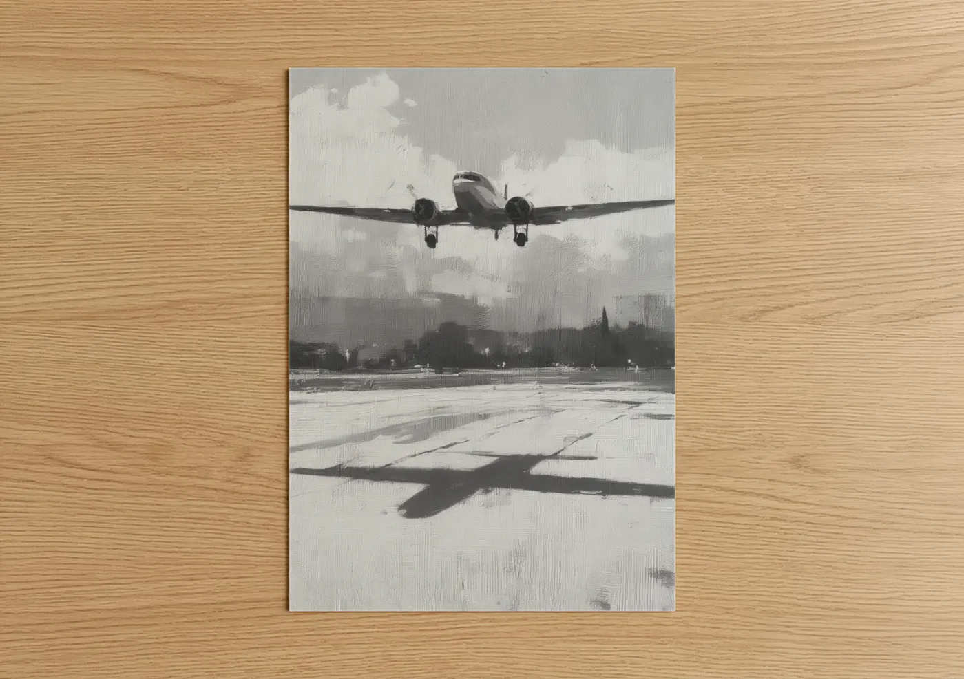 Vintage Airplane Landing Black White Wall Art