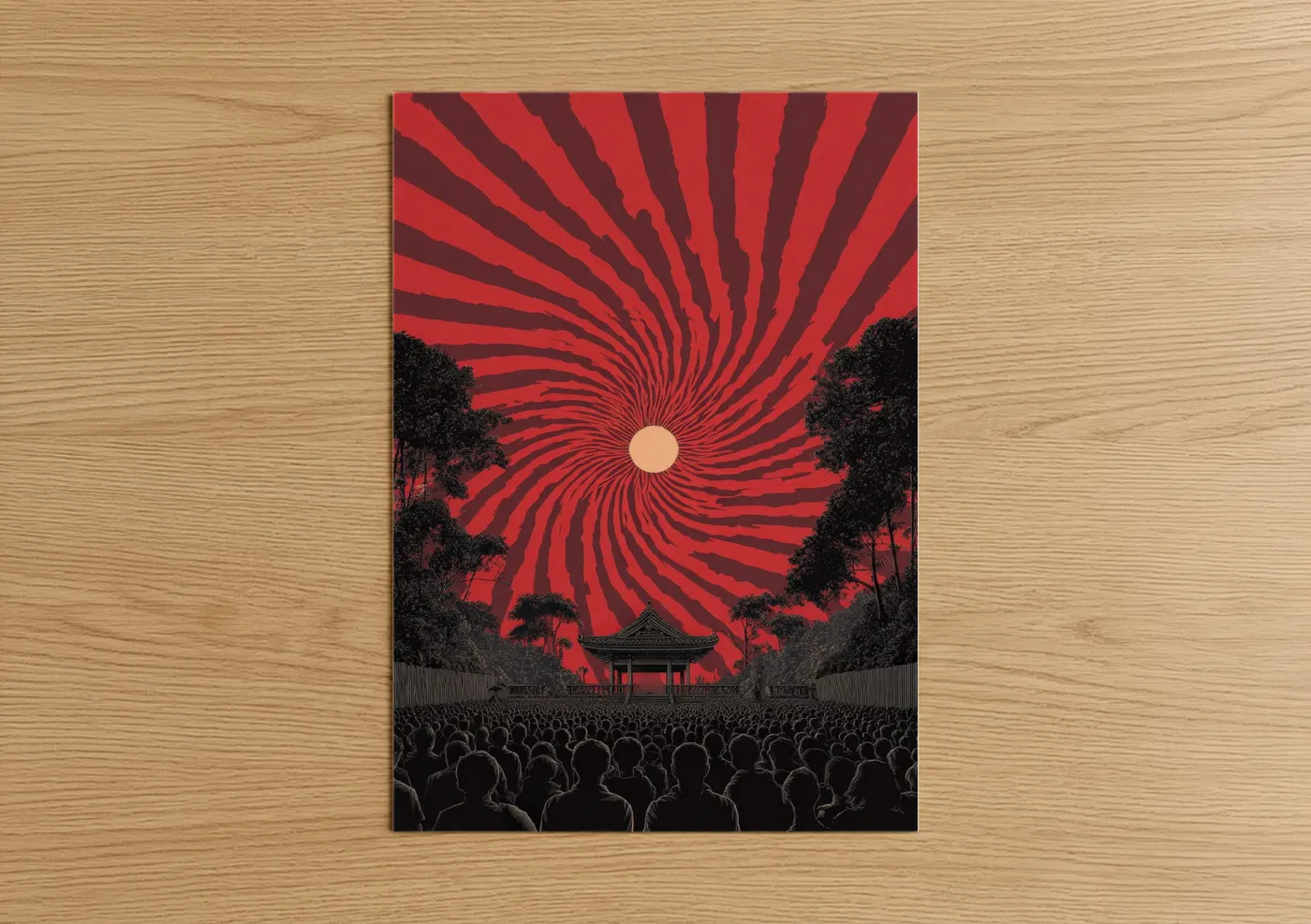 Psychedelic Red Sun Spiral Japanese Wall Art