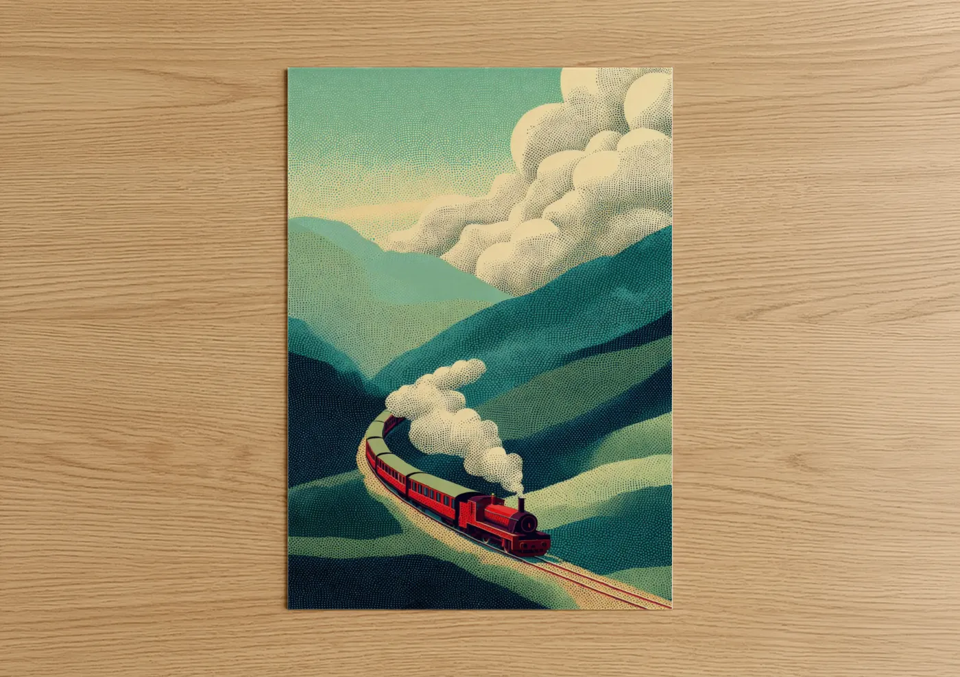 Red Train Mountain Valley Retro Wall Art