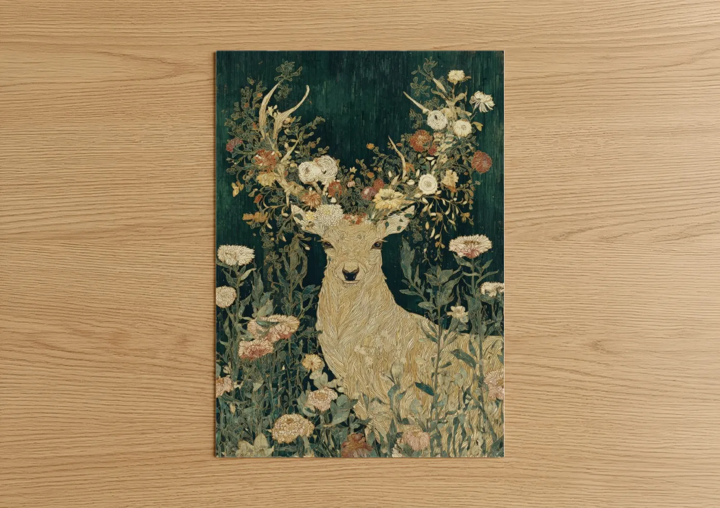 Floral Reindeer Botanical Nature Wall Art