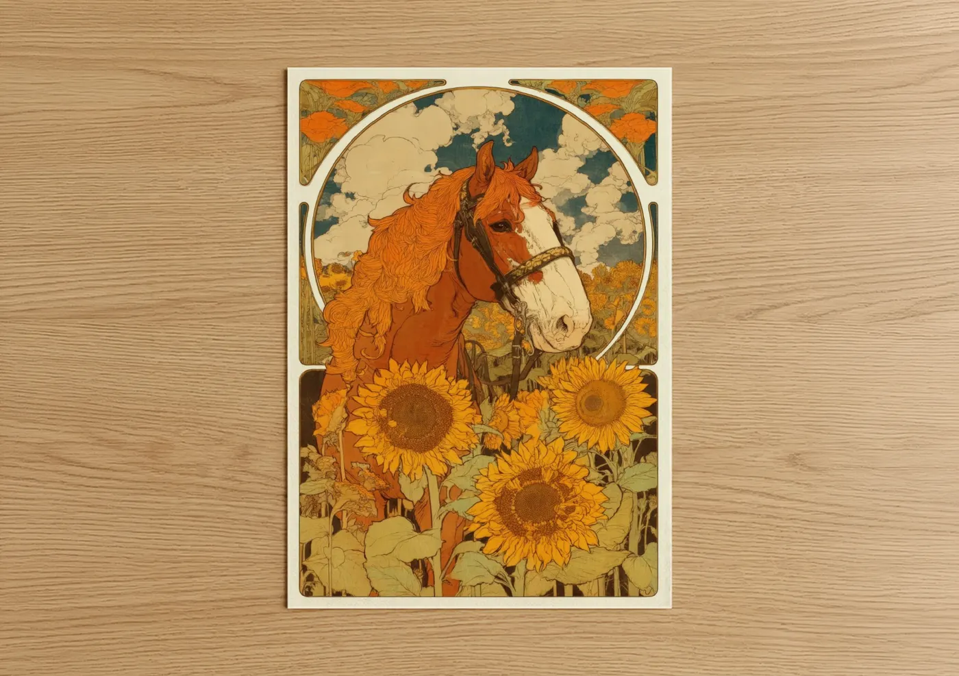 Golden Clydesdale Horse Sunflower Field Wall Art
