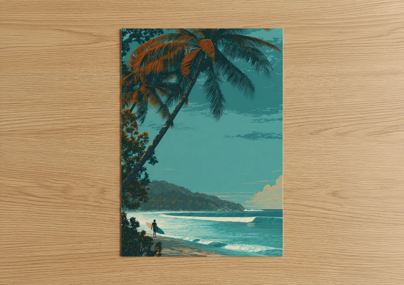 Tropical Beach Surfer Palm Trees Coastal Art Wall Art