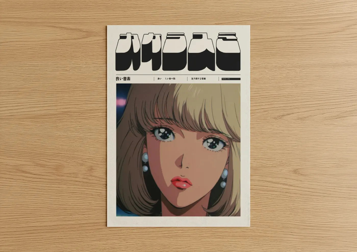 Retro Anime Girl Portrait Illustration Wall Art