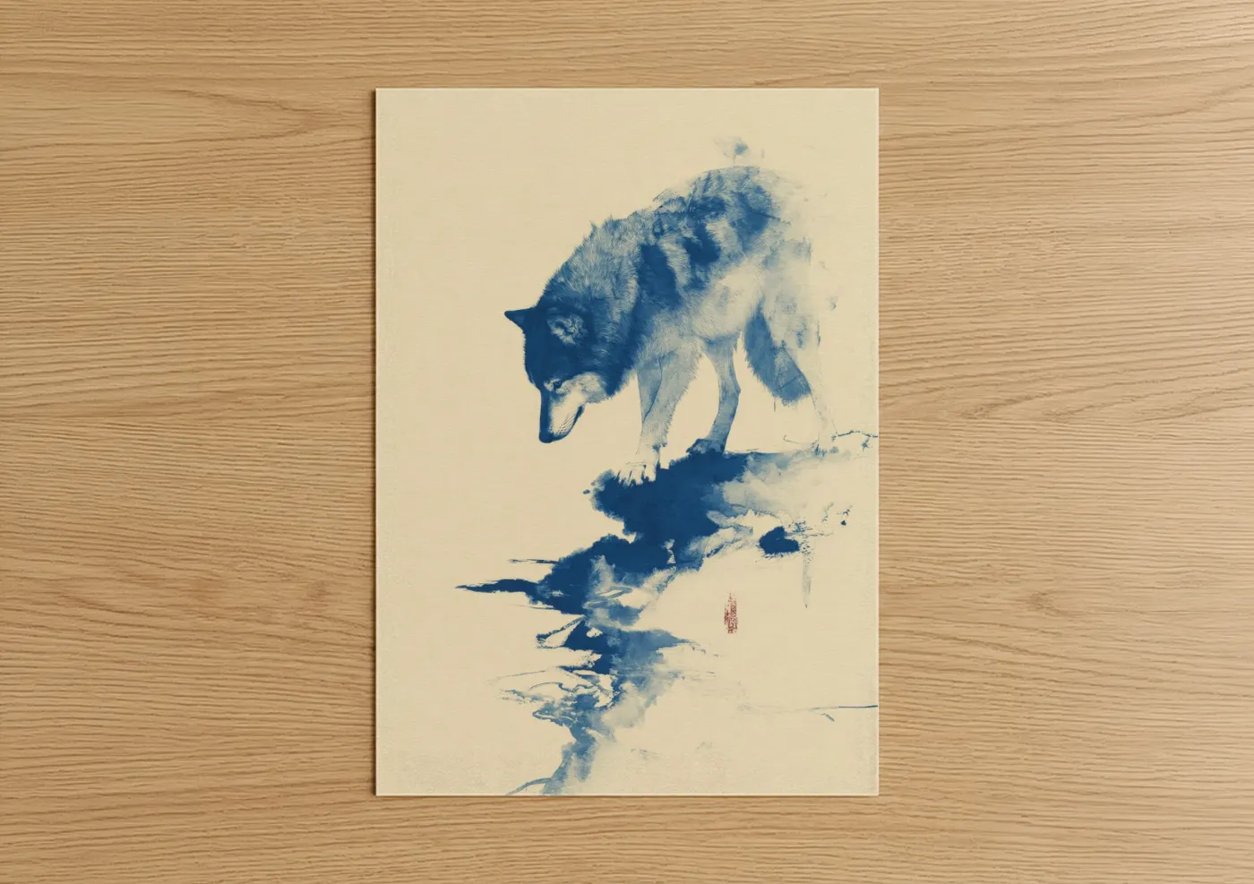 Howling Wolf Blue Watercolor Wall Art