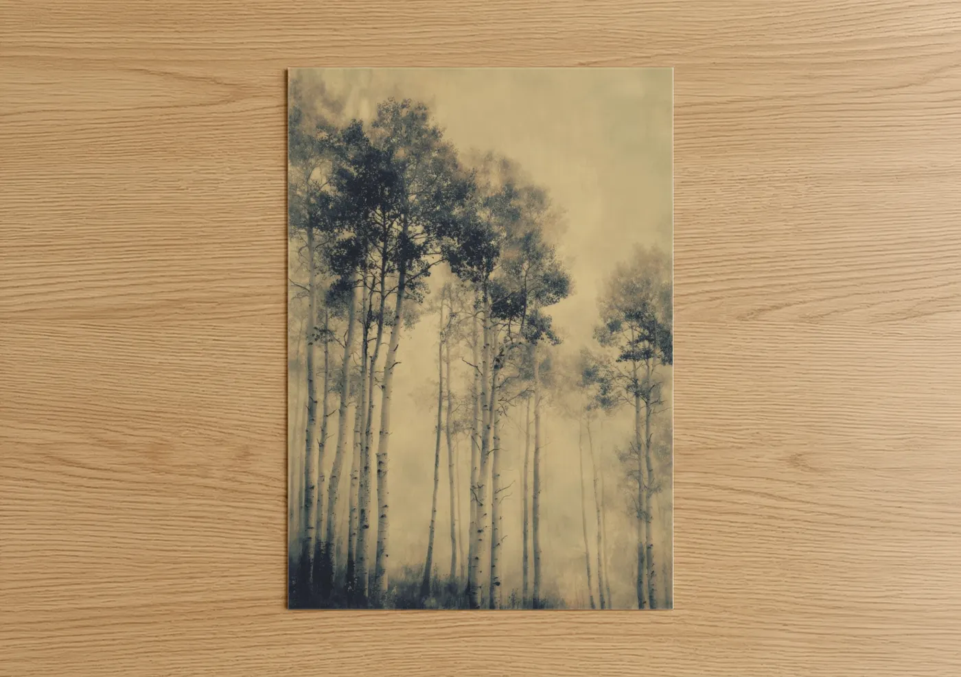 Misty Aspen Forest Woodland Landscape Wall Art