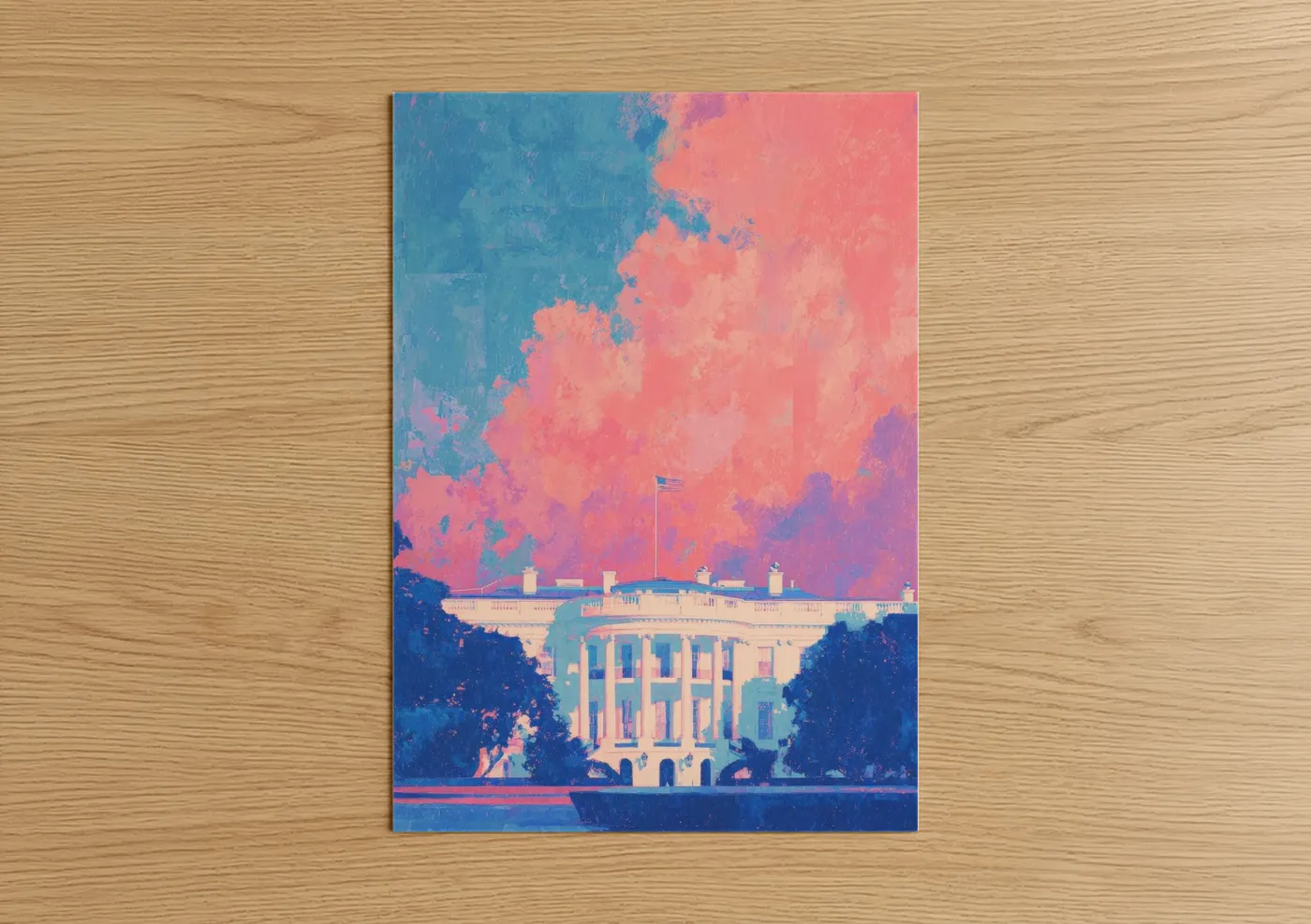 White House Sunset Pop Art Illustration Wall Art