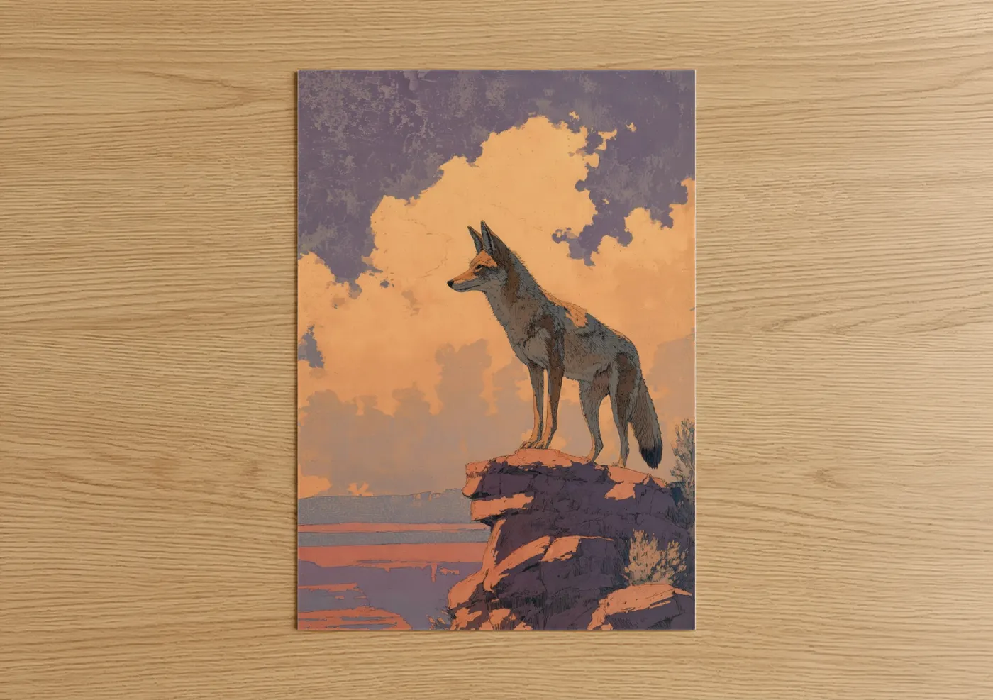 Coyote Sunset Ridge Illustration Wall Art