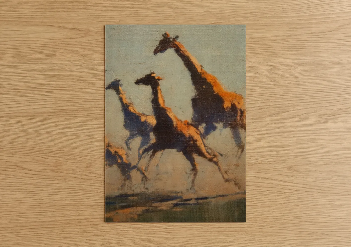 Golden Giraffe Herd Savanna Oil Painting Wall Art