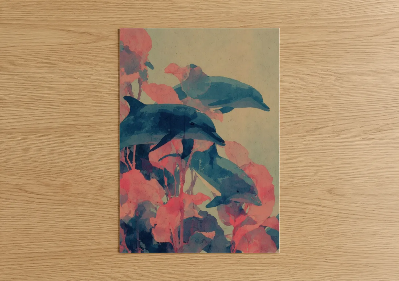 Coral Dolphins Watercolor Wall Art