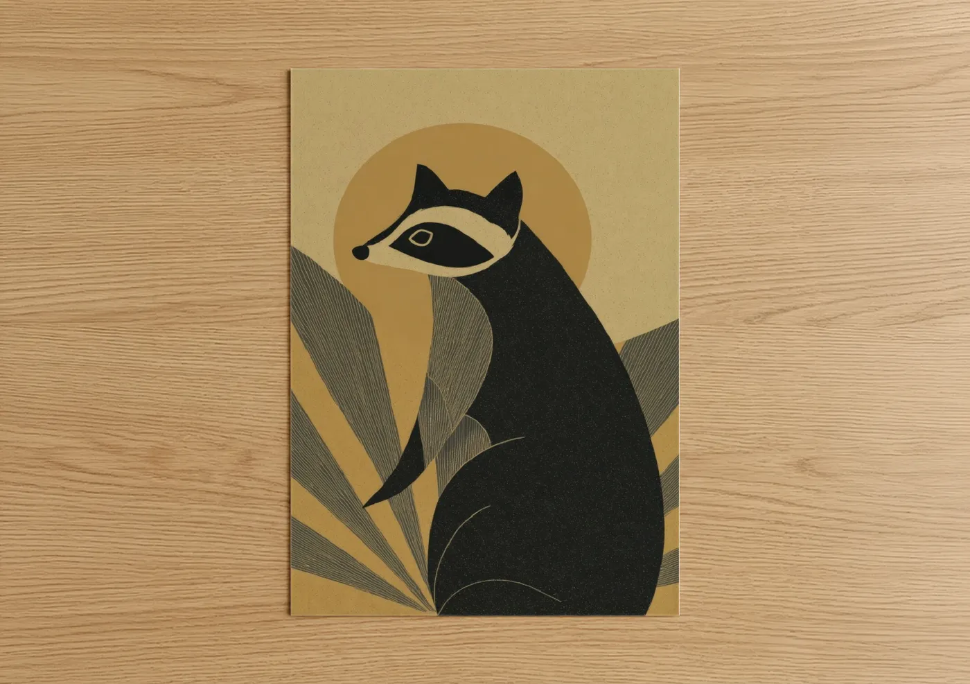 Midnight Raccoon Art Deco Illustration Wall Art