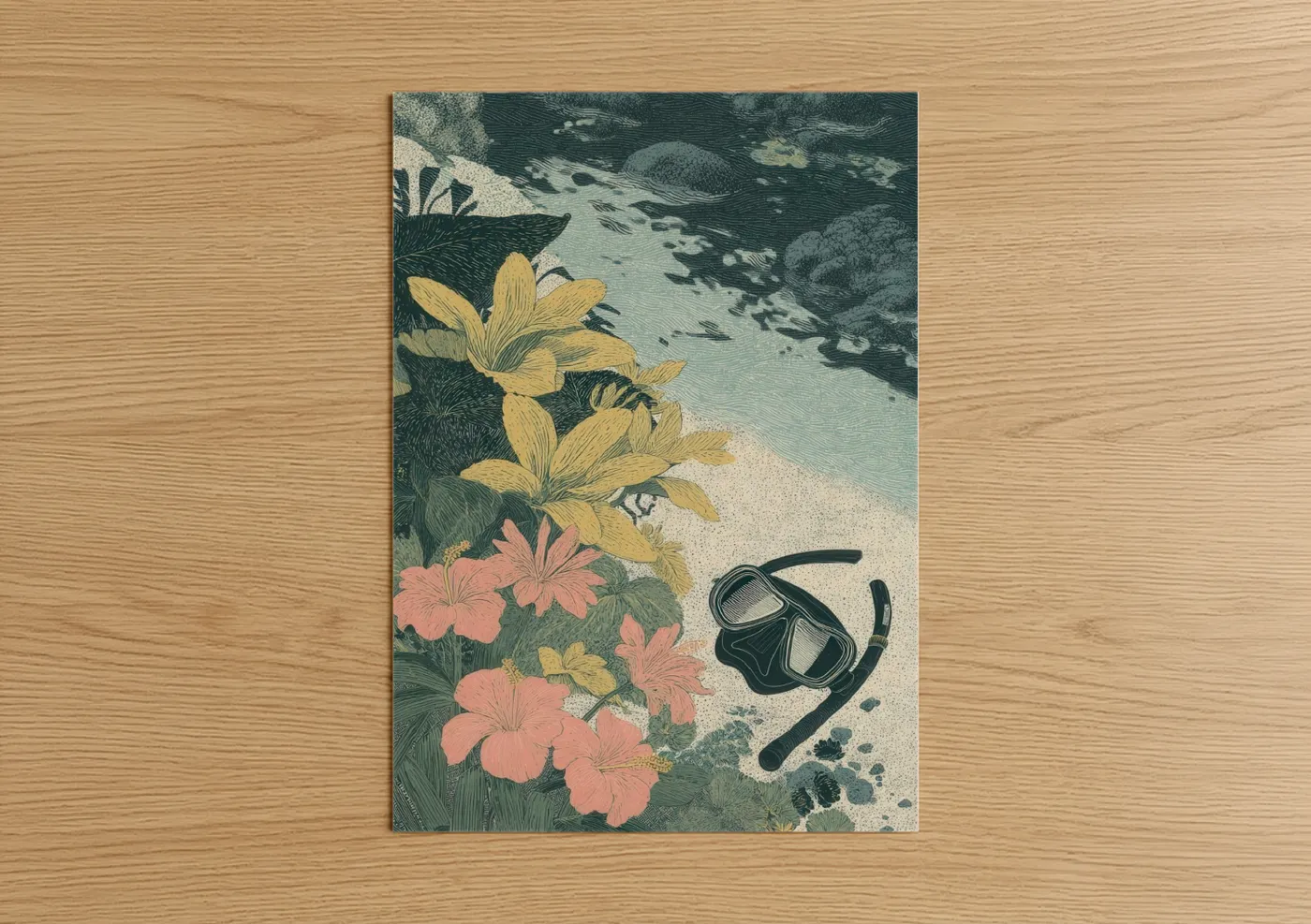Coastal Snorkeling with Tropical Flowers Wall Art