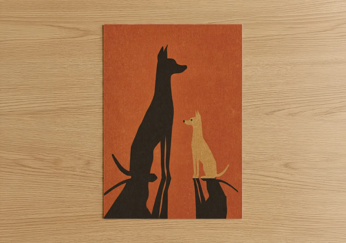 Black and Tan Cat Silhouette Minimalist Wall Art