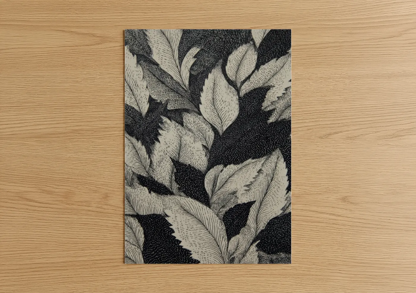 Botanical Leaf Etching Black White Wall Art